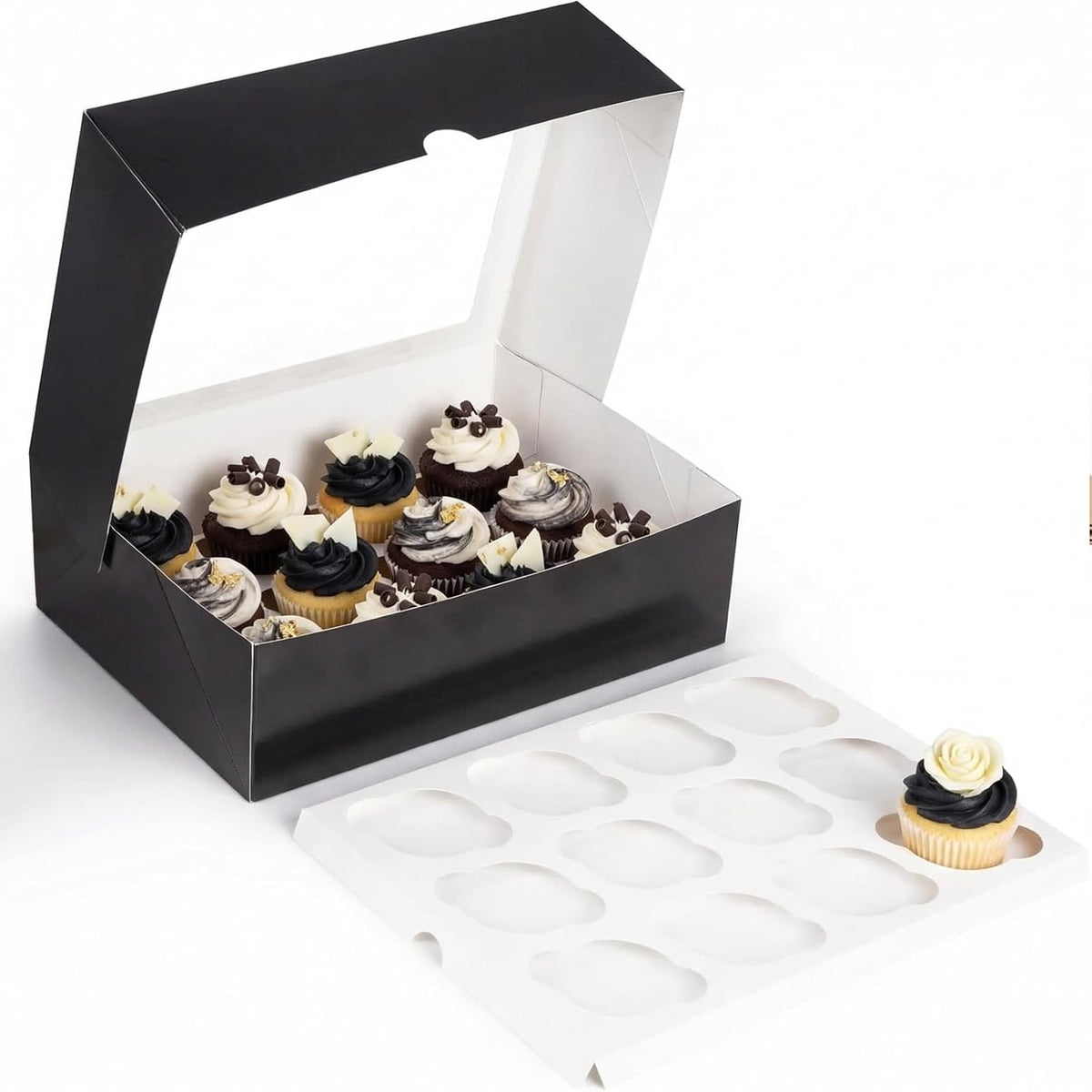 VGOODALL 12 Count Cupcake Boxes, 6PCS Cupcake Container with Window Boxes Holding 72 Pastry Box for Birthday Holiday Party Bakery Supplies 13.2"x9.8"x4"