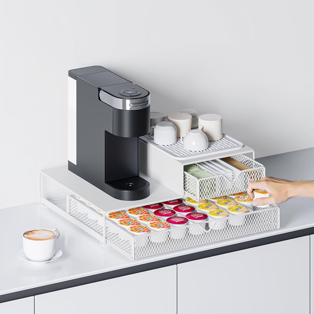K Cup Organizer for Coffee Station - Sturdy Machine Base 60 Coffee Pod Storage Drawer, Non-Sagging Stand Compatible with Keurig K-Cup Pods, Anti-Vibration, No Assembly (Black)
