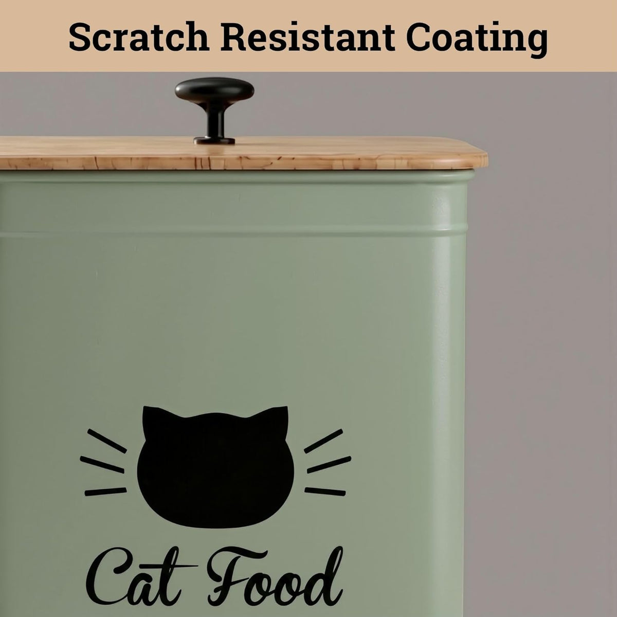 Cat Food Storage Container with Scoop - 5-7 lb (25 Cup) Capacity Metal Cat Food Container with Airtight Bamboo Lid and Metal Scoop - Airtight Pet Food Storage Containers 5 lb - 7 lb Kibble Container