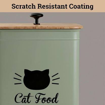 Cat Food Storage Container with Scoop - 5-7 lb (25 Cup) Capacity Metal Cat Food Container with Airtight Bamboo Lid and Metal Scoop - Airtight Pet Food Storage Containers 5 lb - 7 lb Kibble Container