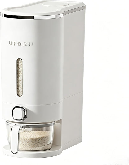 UFORU Rice Dispenser, Rice Storage Container with Measuring Cup for Kitchen Pantry Household, Cereal Dry Food Storage Containers Airtight, Sealed Moisture Proof (Brown 11 Lbs)