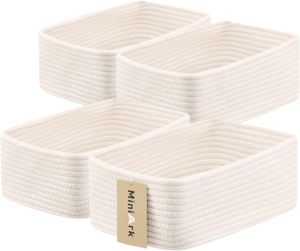 MiniArk Small Storage Baskets for Organizing | Closet Organizer Bins | Shelf Toy Basket | Woven Rope Baskets | Cube Decorative Box | Shallow Basket | L11.5xW7.5xH4.7| Brown