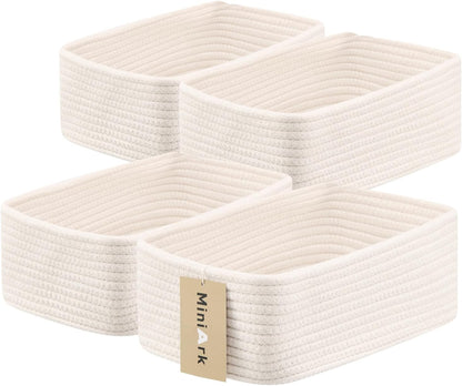 MiniArk Small Storage Baskets for Organizing | Closet Organizer Bins | Shelf Toy Basket | Woven Rope Baskets | Cube Decorative Box | Shallow Basket | L11.5xW7.5xH4.7| Brown
