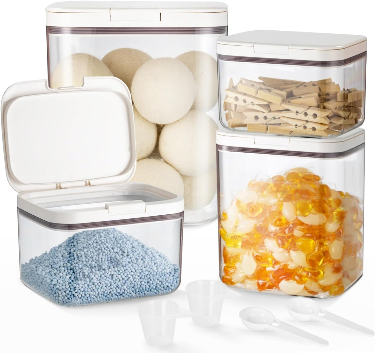LivLab Mker Laundry Detergent Dispenser with One-Press Lid,Clear PET Powder container with Measuring Cup, Pods container 5.5L/12Lbs/200oz(270 Pods)