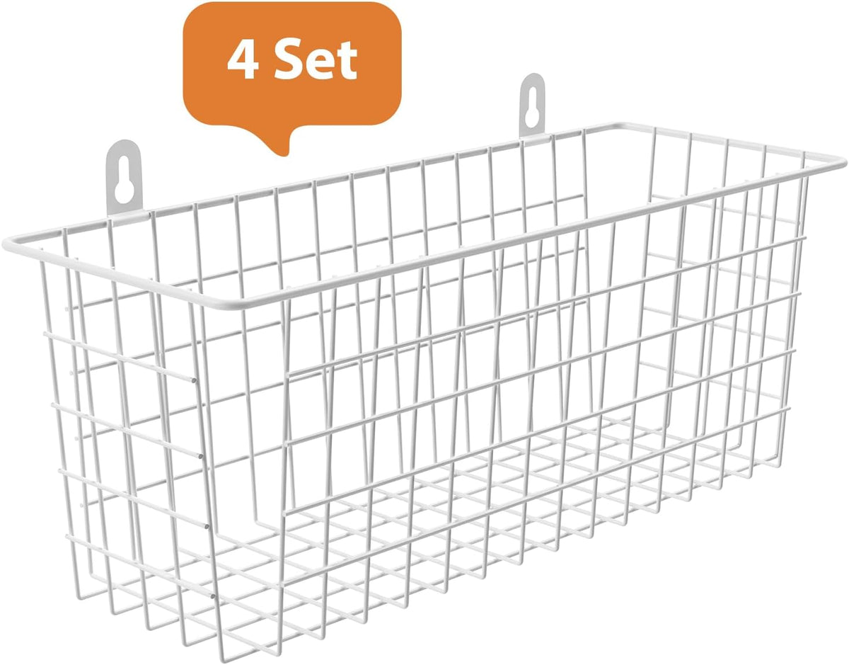 MaraFansie [Extra Large] Wire Basket Hanging Wall Organizer Cabinet Storage Basket Wall Mounted Shelves Rustic Farmhouse Decor for Home Kitchen Bathroom, BLACK