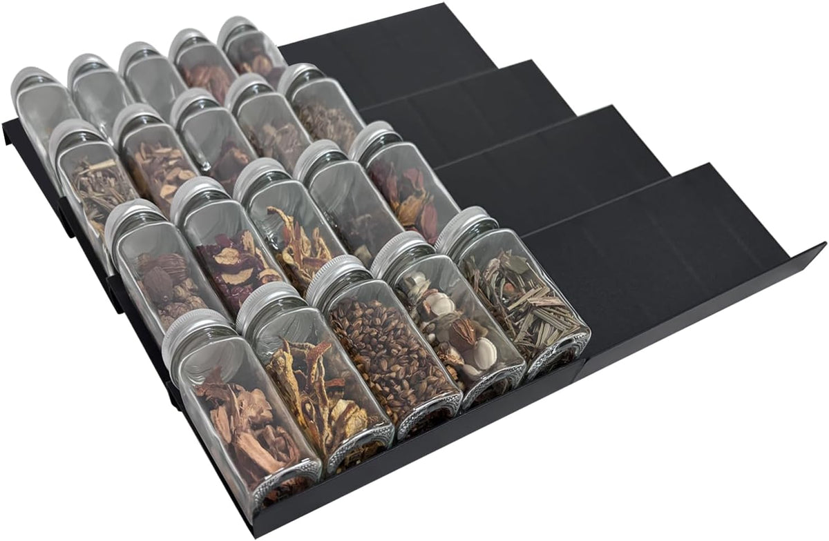 Spice Organizer for Drawer, Clear Acrylic Drawer Seasoning Organizer, Expandable From 11'' to 22'' Spice Drawer Organizer, Ideal for Kitchen Spice Organization (Jars not included)