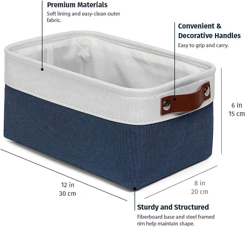 OrganiHaus 12x8in Canvas Storage Baskets 3 Pack | SMALL Fabric Bins for Shelves | Pantry & Bathroom Organizer | Beige/Off-White