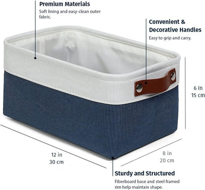 OrganiHaus 12x8in Canvas Storage Baskets 3 Pack | SMALL Fabric Bins for Shelves | Pantry & Bathroom Organizer | Beige/Off-White