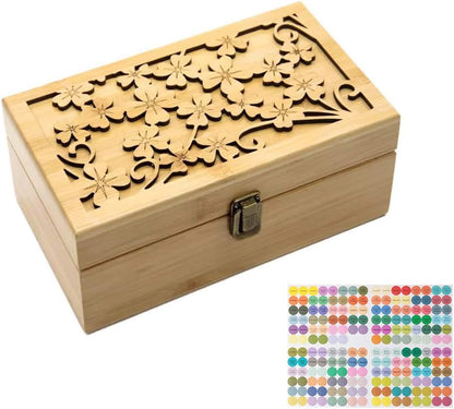 Pure Vie Essential Oil Bamboo Storage Box Travel Display Presentation, Holds 26 Bottles for 5, 10, 15ml - Aromatherapy Organizer Nail Polish Fragrance Container - Keep Your Oils Safe & Space Saver