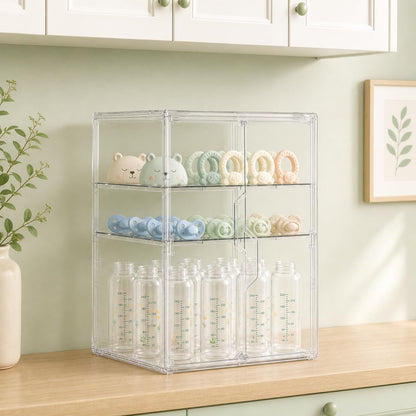 Baby Bottle Storage Organizer, Large 3 Tier Acrylic Bottle Storage Organizer Container for Countertop, Clear Plastic Bottle Station Organizers for Kitchen Cabinet Vanity Bathroom, Gifts for New Mom