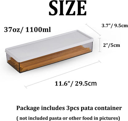Hanobe Pasta Containers for Pantry Large Spaghetti & Noodle & Lasagna Canister 3 Pcs Clear Grey Rectangular Canister with Lock Lids Durable BPA-free Plastic Food Keeper for Kitchen Cabinet