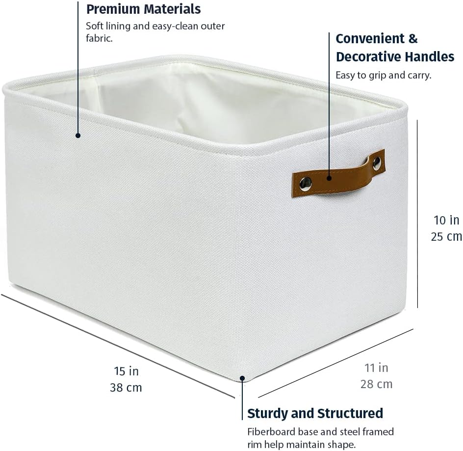 OrganiHaus 12x8in Canvas Storage Baskets 3 Pack | SMALL Fabric Bins for Shelves | Pantry & Bathroom Organizer | Beige/Off-White