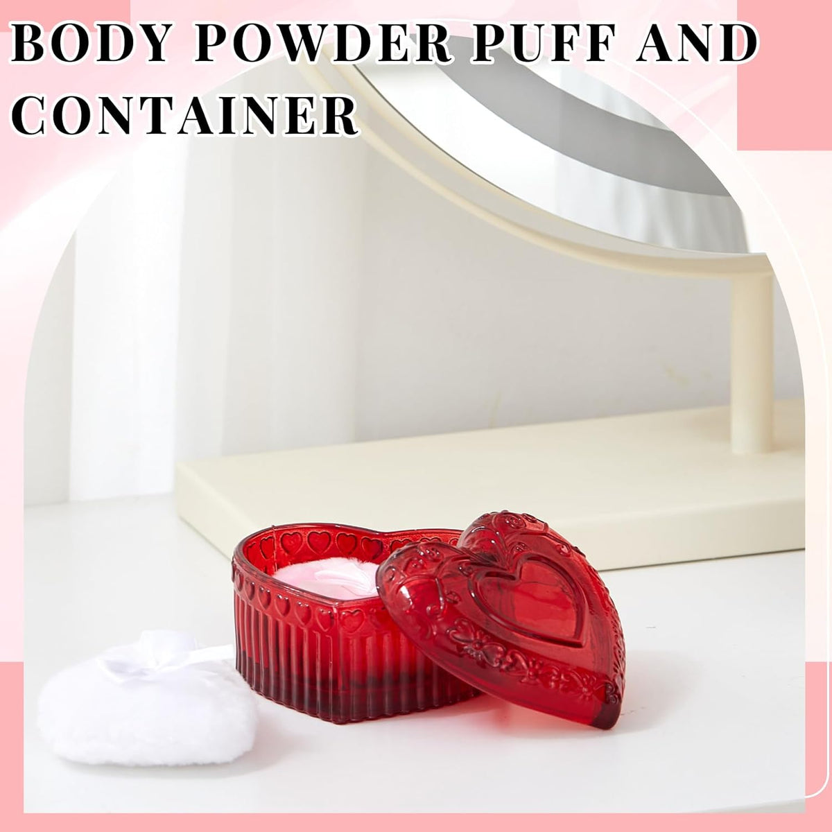 Tioncy 3 Pcs Large Body Powder Puff and Container Valentine's Day gift Powder Container with Puff Crystal Case Soft Washable Reusable Velour Face Body Glitter Wet Dry Makeup (Classic,Clear)