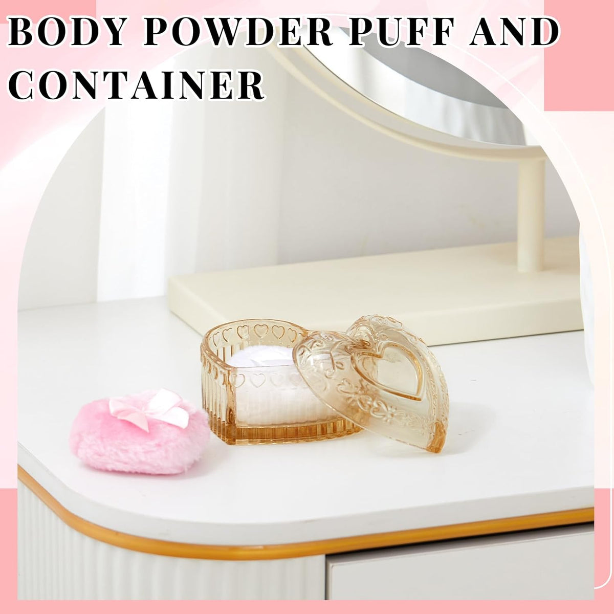 Tioncy 3 Pcs Large Body Powder Puff and Container Valentine's Day gift Powder Container with Puff Crystal Case Soft Washable Reusable Velour Face Body Glitter Wet Dry Makeup (Classic,Clear)