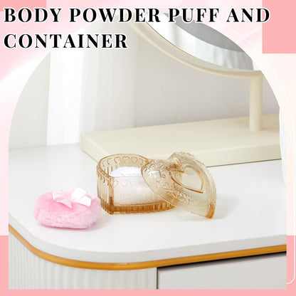 Tioncy 3 Pcs Large Body Powder Puff and Container Valentine's Day gift Powder Container with Puff Crystal Case Soft Washable Reusable Velour Face Body Glitter Wet Dry Makeup (Classic,Clear)
