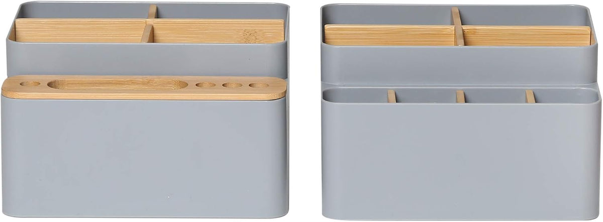 Seville Classics Bamboo Premium Organizer Storage Bins for Kitchen Silverware, Pantry, Closet, Office Desk, Pens, Utensils, Makeup, K Cup, Bamboo, Bag Holder Bin Set
