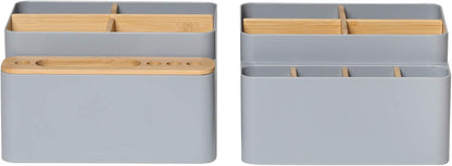 Seville Classics Bamboo Premium Organizer Storage Bins for Kitchen Silverware, Pantry, Closet, Office Desk, Pens, Utensils, Makeup, K Cup, Bamboo, Bag Holder Bin Set