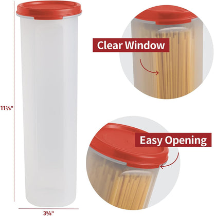 Tall Clear Spaghetti Pasta Container Storage With Lid.Multi-Purpose Kitchen Pantry Organization And Food Storage For Noodles Beans Straws - Airtight Leakproof Spaghetti Keeper BPA Free 37 oz.