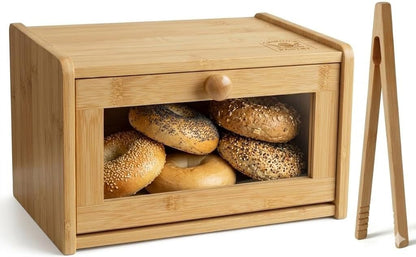 Chiron’s Pantry Bread Box with Clear View Window, Premium Bamboo Bread Storage for Kitchen Countertop, Farmhouse Organizer with Lid for Brioche, Gluten‑Free Loaves and Everyday Baked Goods