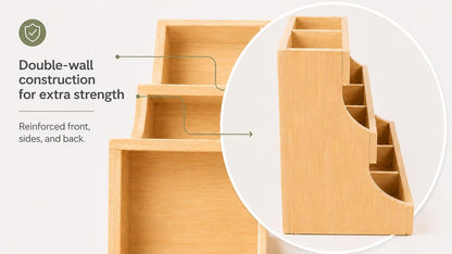Theodore Tea Bag Organizer – Wooden Tea Organizer and Storage for Home, Kitchen, Office – 180 Tea Bag Holder - Vertical Display Tea Box. Also for Coffee Pods, Sugar, Sweeteners and Creamers.