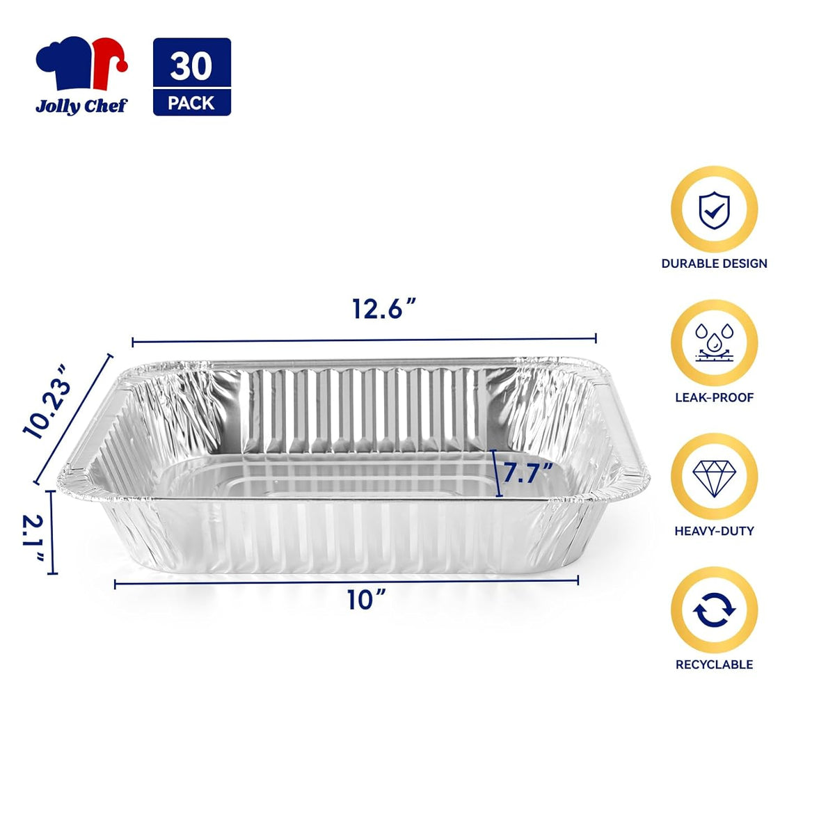 JOLLY CHEF 9x13 Aluminum Pans with Lids - Disposable Foil Food Containers with Lids for Cooking, Heating, Storing, Prepping Food- Thanksgiving, Christmas, Parties
