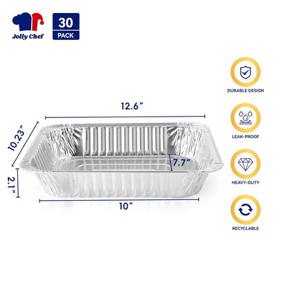 JOLLY CHEF 9x13 Aluminum Pans with Lids - Disposable Foil Food Containers with Lids for Cooking, Heating, Storing, Prepping Food- Thanksgiving, Christmas, Parties