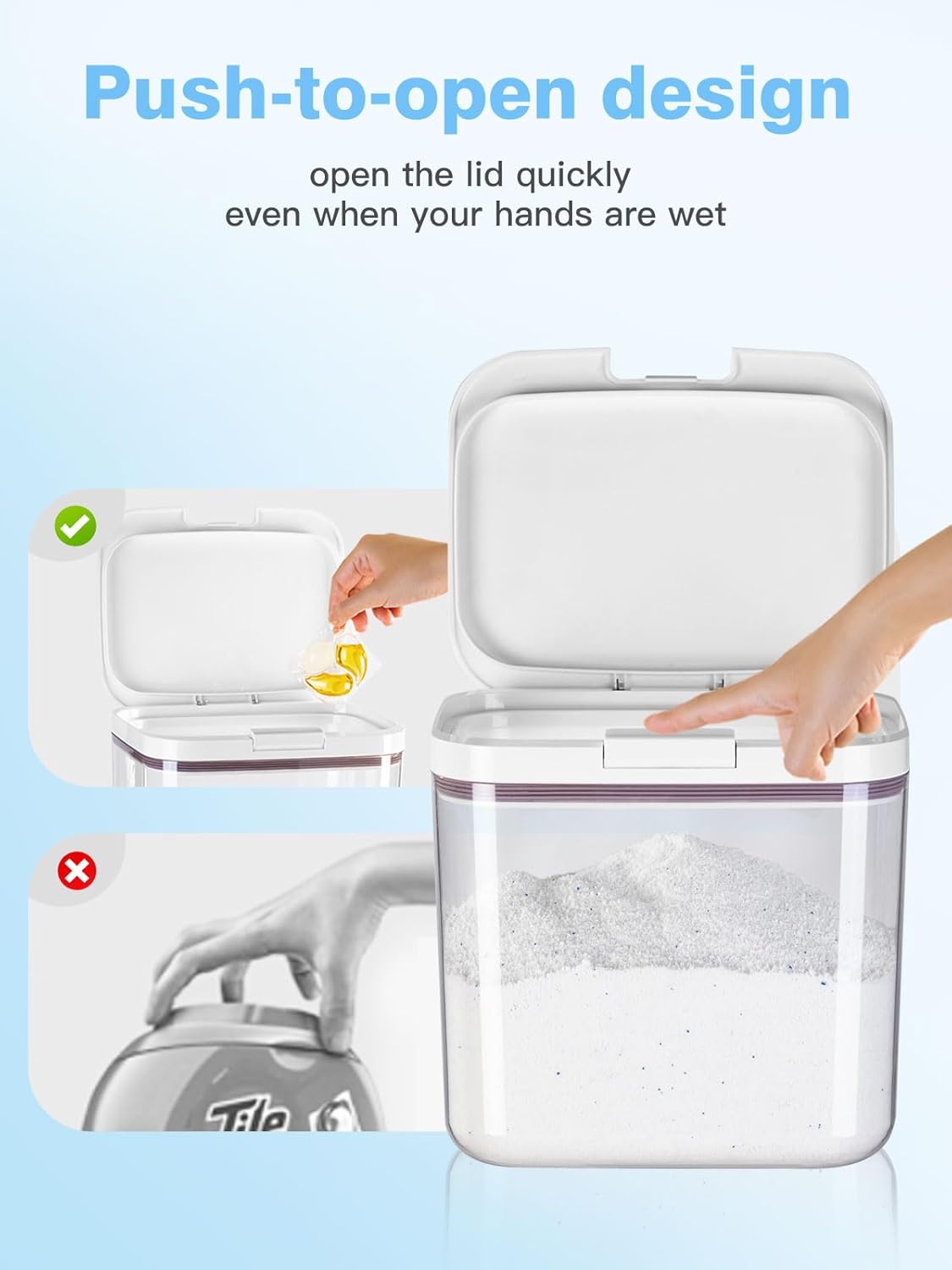 LivLab Mker Laundry Detergent Dispenser with One-Press Lid,Clear PET Powder container with Measuring Cup, Pods container 5.5L/12Lbs/200oz(270 Pods)