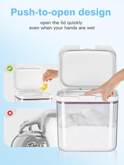 LivLab Mker Laundry Detergent Dispenser with One-Press Lid,Clear PET Powder container with Measuring Cup, Pods container 5.5L/12Lbs/200oz(270 Pods)