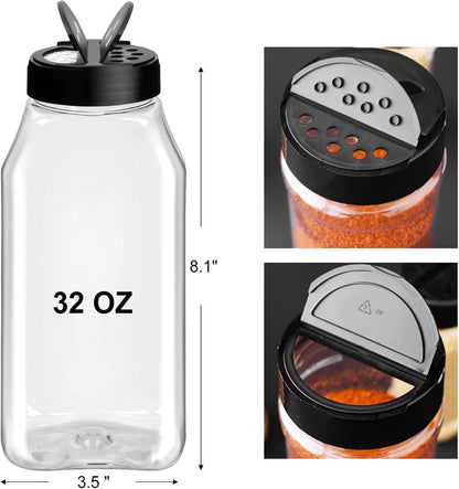 TUZAZO 16 Oz Spice Bottles Plastic Seasoning Containers, 6 PACK Large Plastic Spice Jars with Shaker Lids Empty for Spice & Herbs, Powders, Glitters, BPA Free | Wide Mouth | Dual Flip Tops