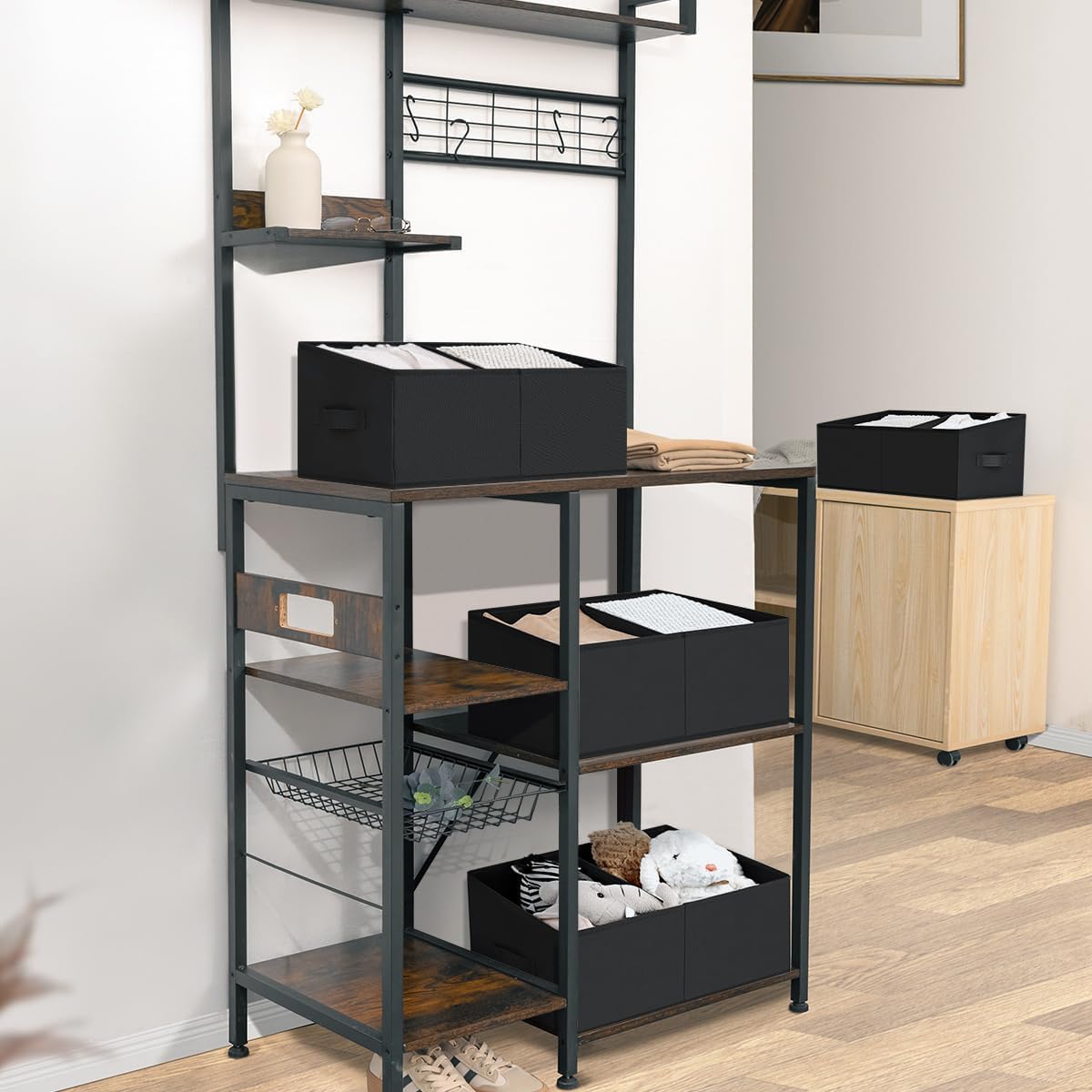 DIMJ Closet Storage Bins - Fabric Storage Baskets for Shelves, Collapsible Closet Organizers and Storage with Handles, Trapezoid Shelf Organization Storage Cubes for Purse, Toys, Books, Towel, Socks