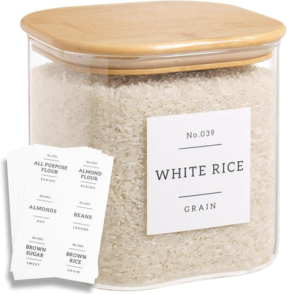 HHMJSM Large Glass Storage Jars With Airtight Bamboo Lid - 100 Fl Oz Thicken Kitchen Glass Food Storage Canister With 42 Pantry Labels - Big Clear Flour And Sugar Containers Farmhouse