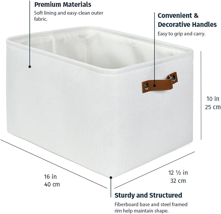 OrganiHaus 12x8in Canvas Storage Baskets 3 Pack | SMALL Fabric Bins for Shelves | Pantry & Bathroom Organizer | Beige/Off-White