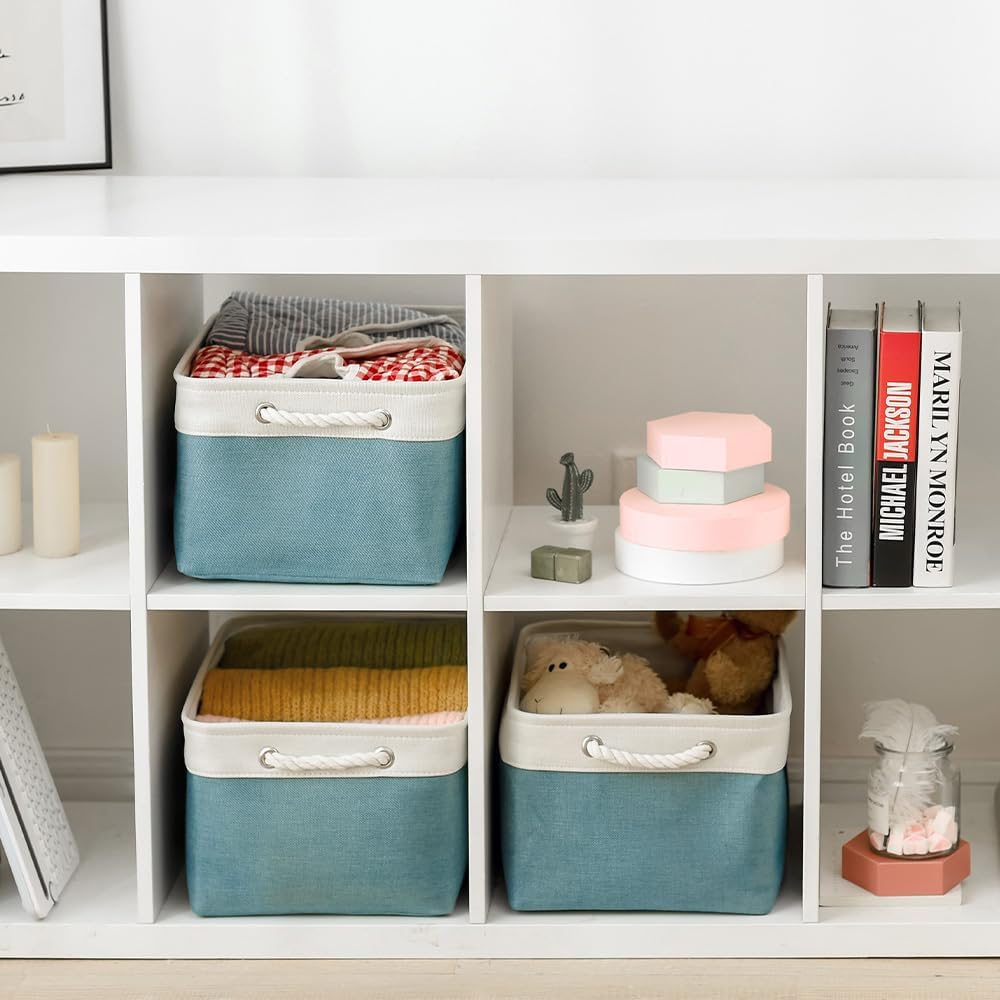 Fabric Storage Bins 12x8x5 inch [6-Pack] with Rope Handles - Decorative Baskets for Organizing