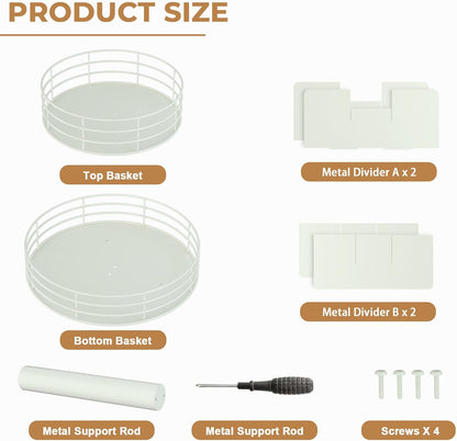 Snack Organizer - Versatile Snack Storage 2 Tier Lazy Susan with Convenient Grab-and-Go Design, Wood and Metal Snack Holder for Home, Office, Breakroom, 12.13" L x 12.13" W x 12.56" H