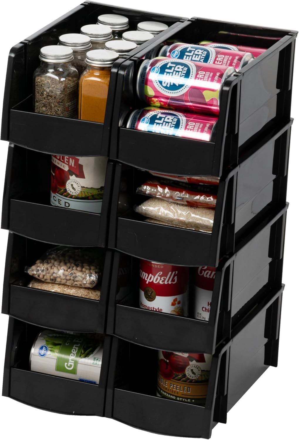 IRIS USA Medium Stackable Storage Bins, 11" L x 6" W x 5" H |Made in USA| Plastic Open Front Shelf Bin for Organizing Parts, Hardware, Tools, Supplies, Garage Shelf, Pantry - Black