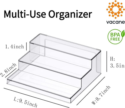 vacane Clear Spice Rack, 3 Tiered Shelf Spice Organizer for Cabinet, Spice Shelf and Perfume Organizers Make Up Organization Great for Pantry, Bathroom, Kitchen, Bedroom, Office 2 pack