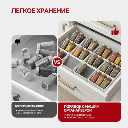 Spice Drawer Organizer,Silicone Seasoning Jar Drawer Insert,Spice Rack Organization for Drawer,Spice jar holder for drawer,Kitchen Spice Rack Tray for Cabinet Countertop Makeup Storage