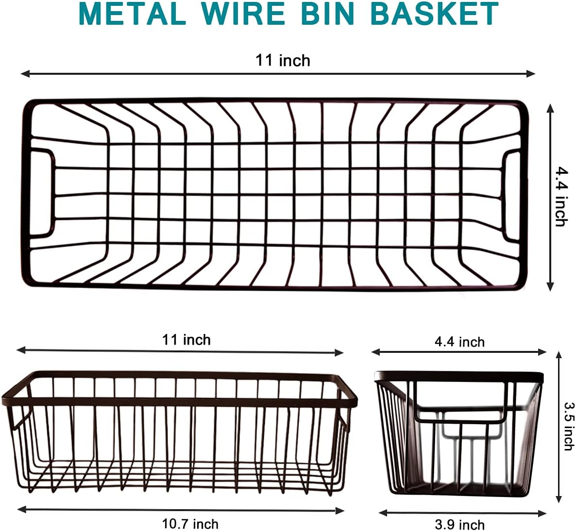 SheeChung Farmhouse Metal Wire Bin Basket with Wall Mount - Small, - Portable Hanging Wall Basket, Rustic Home Storage Organizer for Cabinets, Pantry, Closets, Bathroom, Kitchen,Bedroom(Black)