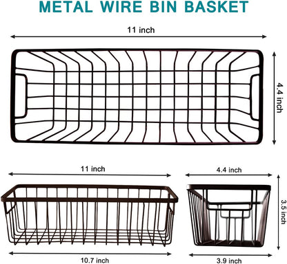 SheeChung Farmhouse Metal Wire Bin Basket with Wall Mount - Small, - Portable Hanging Wall Basket, Rustic Home Storage Organizer for Cabinets, Pantry, Closets, Bathroom, Kitchen,Bedroom(Black)