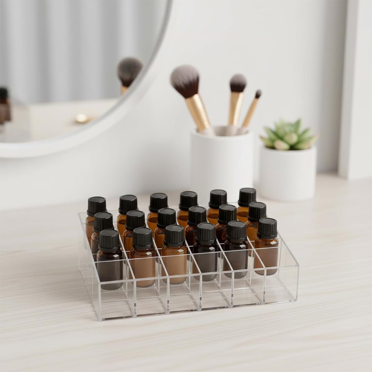 24Slots Essential Oil Holder，Plastics Essential Oil Storage,for Bottles Perfumes and Nail Polish Shelf，Essential Oil Organizer,Makeup Storage Rack