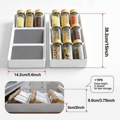 Spice Drawer Organizer,Silicone Seasoning Jar Drawer Insert,Spice Rack Organization for Drawer,Spice jar holder for drawer,Kitchen Spice Rack Tray for Cabinet Countertop Makeup Storage