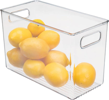 mDesign Plastic Modern Kitchen, Pantry Food Storage Container Bin w/ Handles - Cabinet, Fridge/Freezer, Countertop Organizer - Snacks/Drink/Appliances; Ligne Collection, Clear, 10x5x8 (Pack of 2)