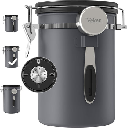 Veken Coffee Canister, 39OZ Large, Mothers Day Gifts For Women, Airtight Stainless Steel Food Storage Container for 2.2lbs Coffee Beans, Ground, Sugar, Tea, Flour, Cereal,Kitchen Bar Accessories,Cream