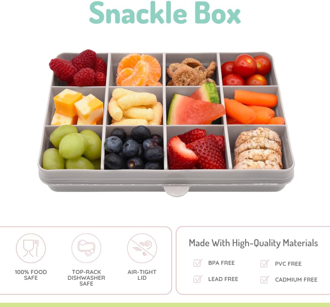 melii Snackle Box |12-Compartment Snack Container with Removable Dividers, BPA-Free Food Storage for Travel, School & On-the-Go Snacks, Kids & Family Organizer (Grey)