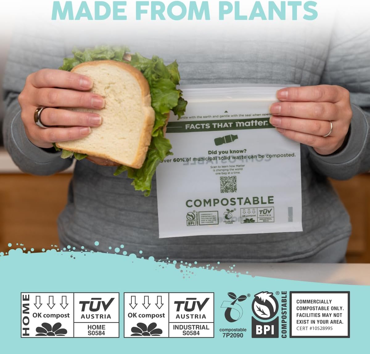 Matter Compostable Assorted Kitchen Bags, 230 Count, Biodegradable, Eco-Friendly Resealable Food Storage Variety Pack, 80 Snack, 80 Sandwich, 50 Quart & 20 Gallon