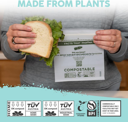Matter Compostable Assorted Kitchen Bags, 230 Count, Biodegradable, Eco-Friendly Resealable Food Storage Variety Pack, 80 Snack, 80 Sandwich, 50 Quart & 20 Gallon