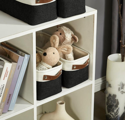 DECOMOMO Storage Bins, Large Fabric Storage Baskets for Shelves, Decorative Linen Closet Organizer, 15 x 11 x 9.5 inches (Beige & White, 3 Pack)