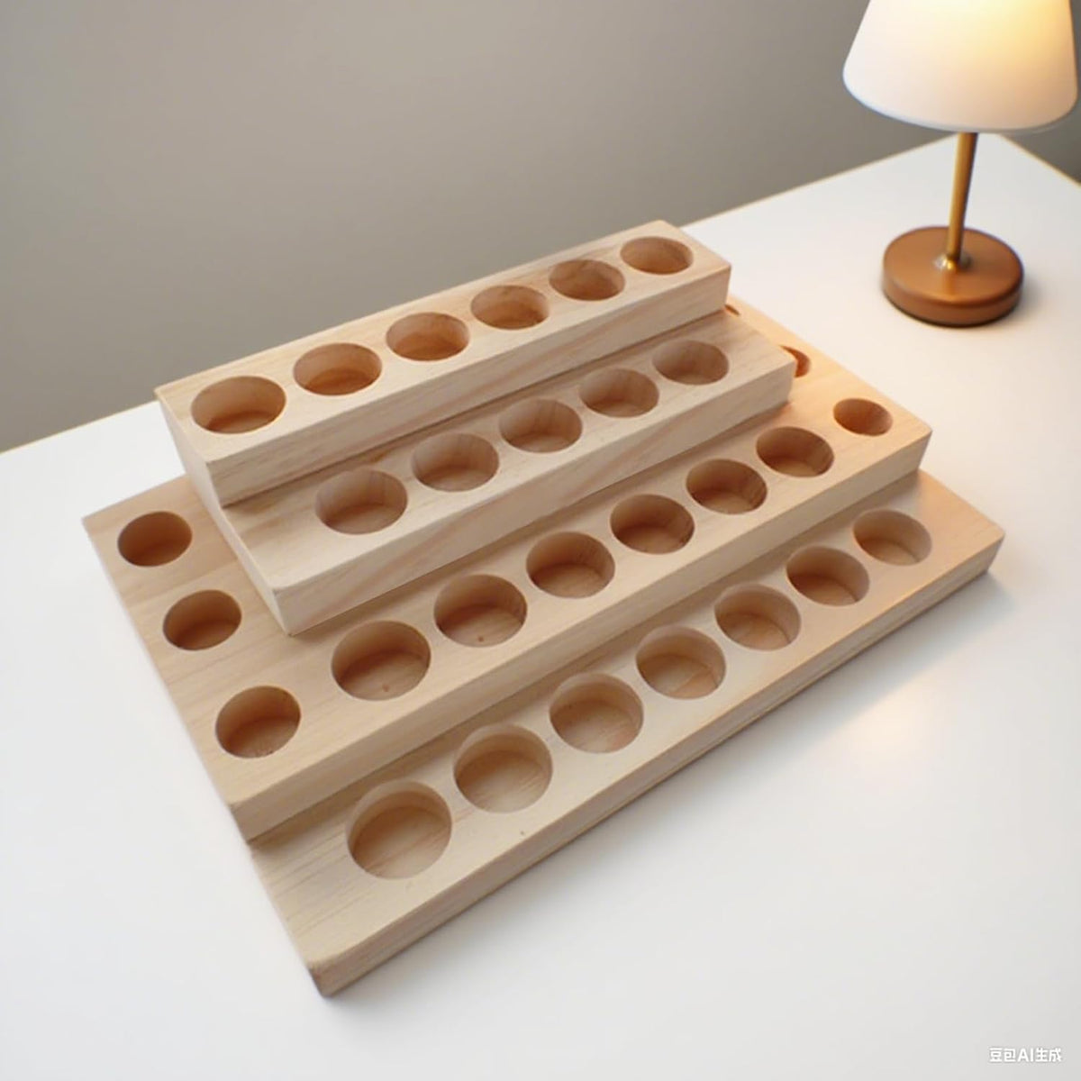 Essential Oil Display Stand 4 Tier Essential Oil Holder Solid Wood Essential Oil Rack for 24 Bottles Tabletop Display Holder Bottle Organizer for 5-20ml Bottles Display for Essential Oils