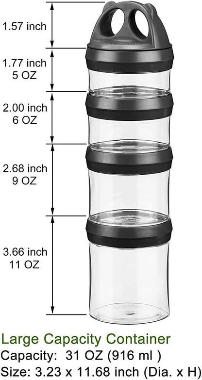 SELEWARE Portable Stackable Food Storage Containers for Snacks Formula Powder and Drinks Twist Lock System Airtight Leak-proof BPA and Phthalate Free 4 Piece Jars 31oz Blue