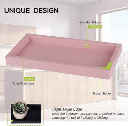 Small Silicone Bathroom Vanity Tray Rectangle Soap and Sponge Holder Kitchen Sink Organizer for Scrubber, Lotion Bottles, Perfume, Jewelry, Candle, Key Trinket Ring, Black